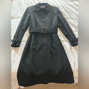 BRIONI Black belted silk lined virgin wool trench coat Italy size 10